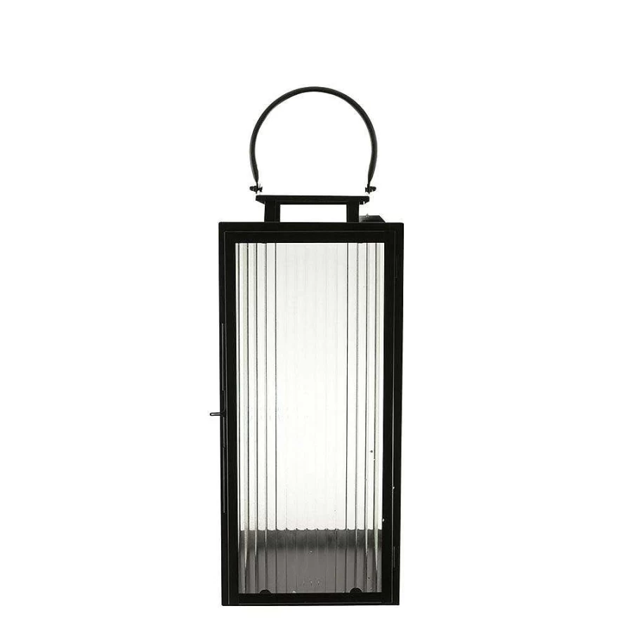 Wheel and Barrow Matte Black Steel Lantern - Rectangle Outdoor Light, 40cm x 18cm Medium Size