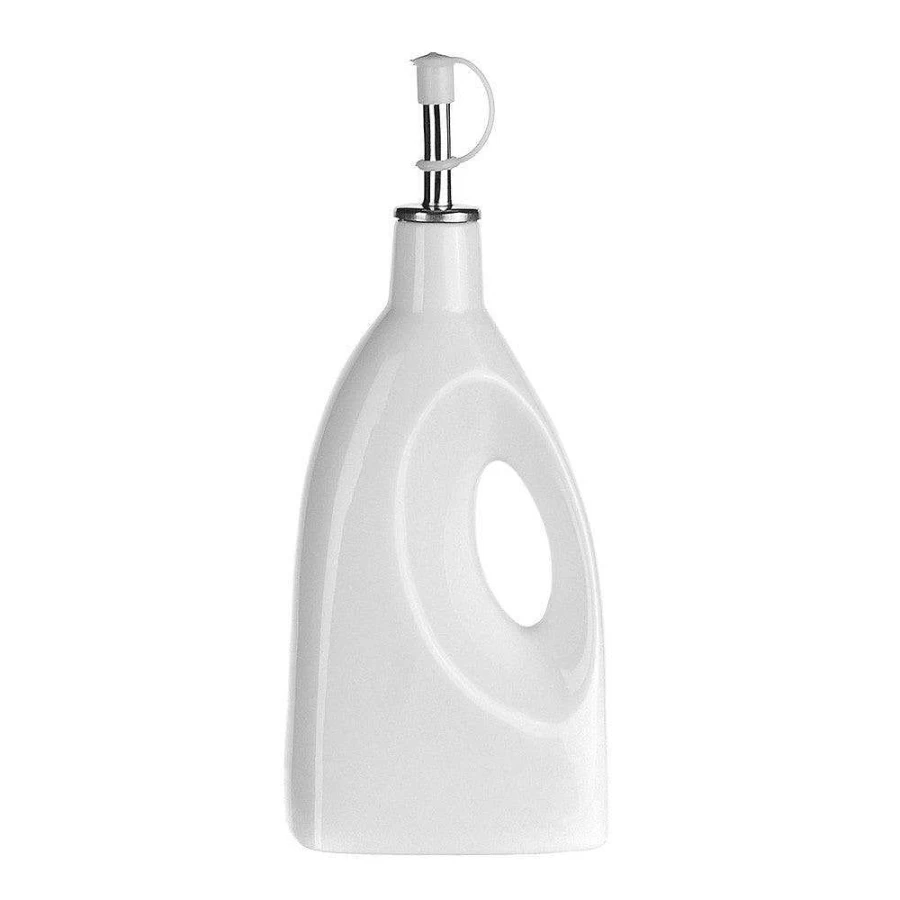 Wheel and Barrow Square Porcelain Oil Bottle with Handle - 9.8 x 7 x 18cm Kitchen Dispenser