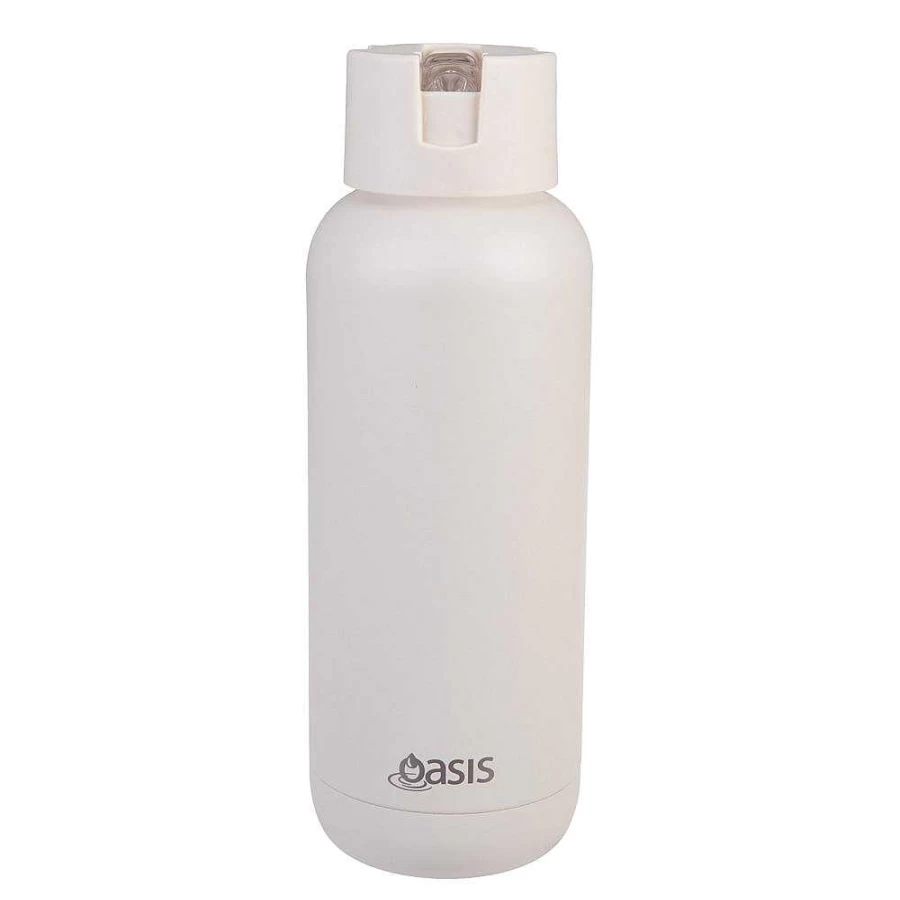 Wheel and Barrow Ceramic Water Bottle 1 Liter - Insulated Eco-Friendly Oasis Design in Alabaster White