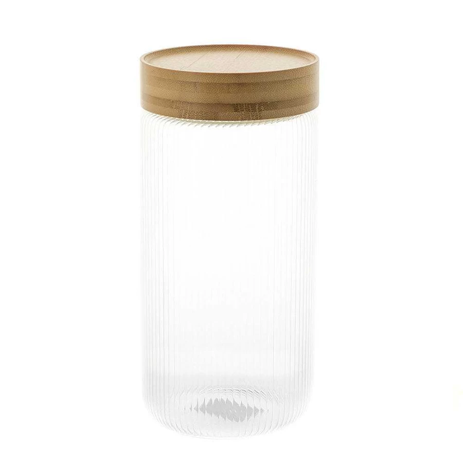 Wheel and Barrow 1200ml Ribbed Glass Storage Canister with Airtight Lid - Premium Kitchen Pantry Organization Jar