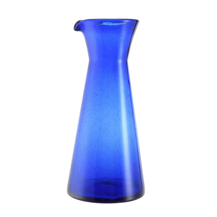 Wheel and Barrow Cobalt Blue Glass Carafe - 985ml Bubble Design Pitcher for Water and Beverages