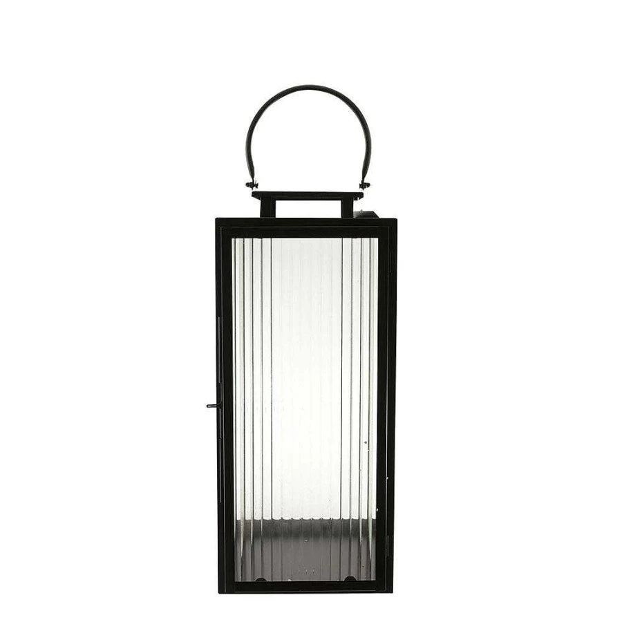 Wheel and Barrow Matte Black Steel Rectangle Lantern - 40cm x 18cm Medium Outdoor Lighting