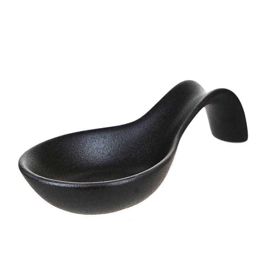 Wheel and Barrow Black Ceramic Spoon Rest 23cm - Heat Resistant Kitchen Utensil Holder