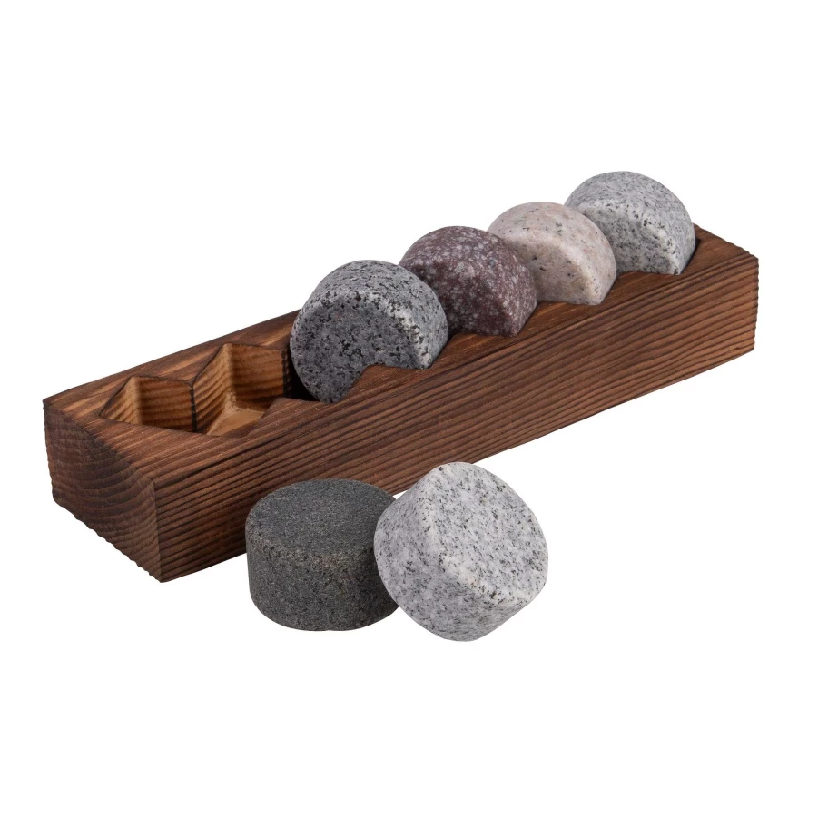 Wheel and Barrow Whisky Disc Set with Wood Base - 6 Piece Premium Scotch Tasting Kit