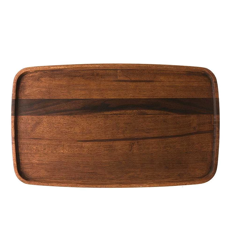 Wheel and Barrow Dark Brown Acacia Wood Serving Tray - 58cm x 34cm Rectangle Cheese Board with Handles