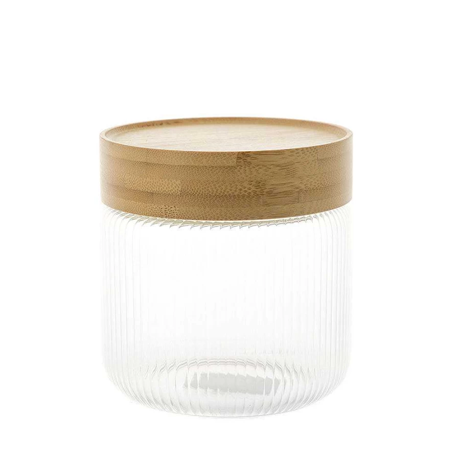 Wheel and Barrow 500ml Ribbed Glass Storage Canister with Airtight Lid - Premium Kitchen Pantry Container for Dry Food, Coffee, Tea, and Spices