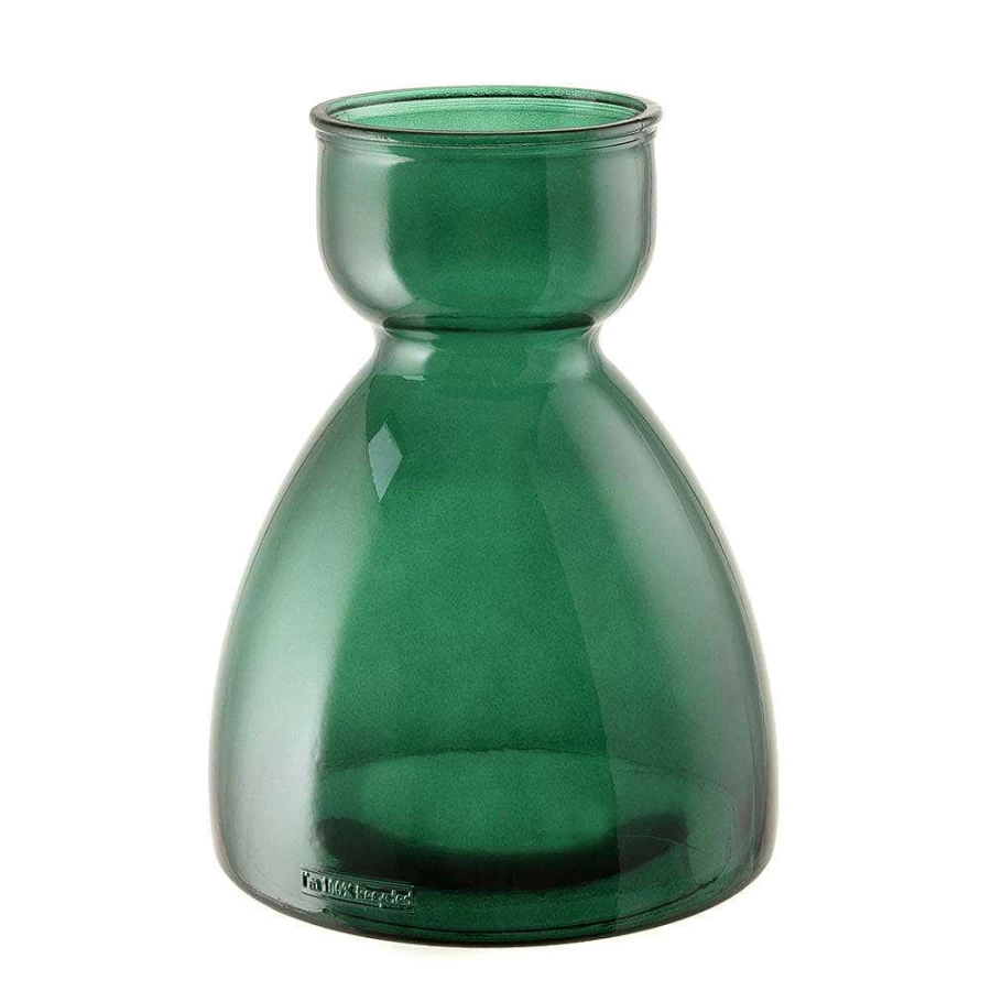 Wheel and Barrow Dark Green Recycled Glass Vase - 34cm Tall, 27cm Wide, Eco-Friendly Home Decor