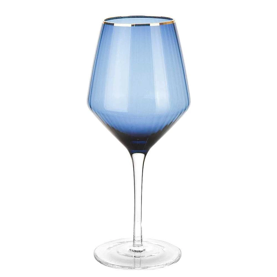 Wheel and Barrow Navy and Gold Rim Wine Glass - 720ml Premium Optic Design for Enhanced Aroma & Taste