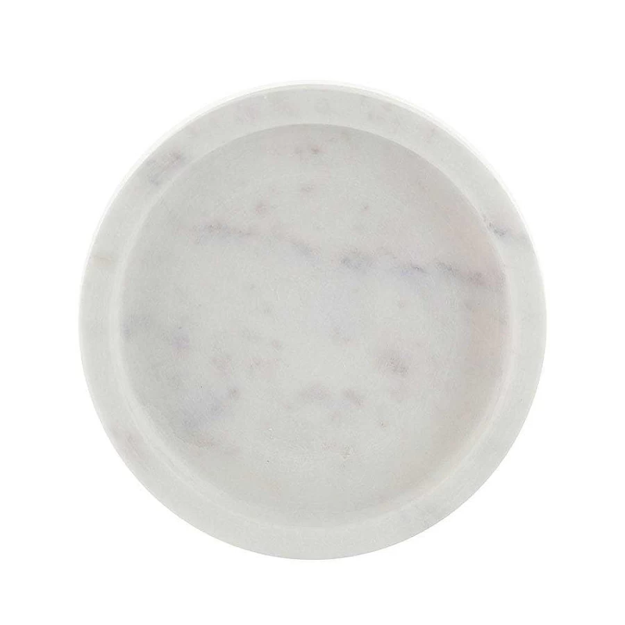 "Wheel and Barrow White Marble Round Serving Tray - 15cm Diameter Elegant Stone Cheese Board"