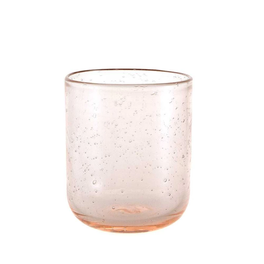 Wheel and Barrow Rose Pink 350ml Glass Tumbler with Bubble Design