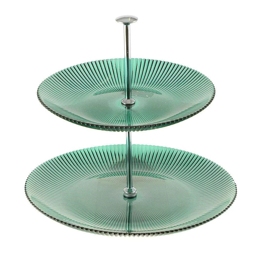 Wheel and Barrow 2-Tier Green Cake Stand with Silver Stem for Wedding and Dessert Display
