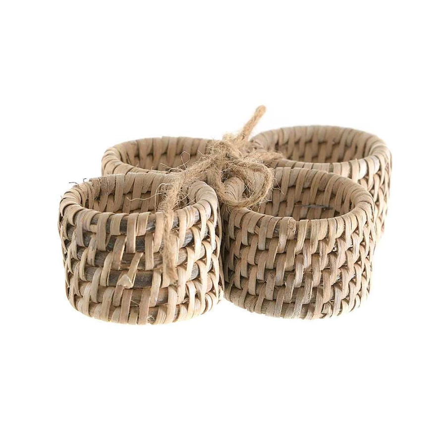 Wheel and Barrow White Wash Rattan Napkin Rings - Set of 4 for Table Decor