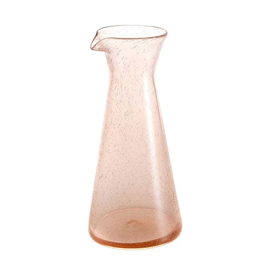 Wheel & Barrow Rose Pink Glass Carafe - 985ml Bubble Design Pitcher for Water & Beverages