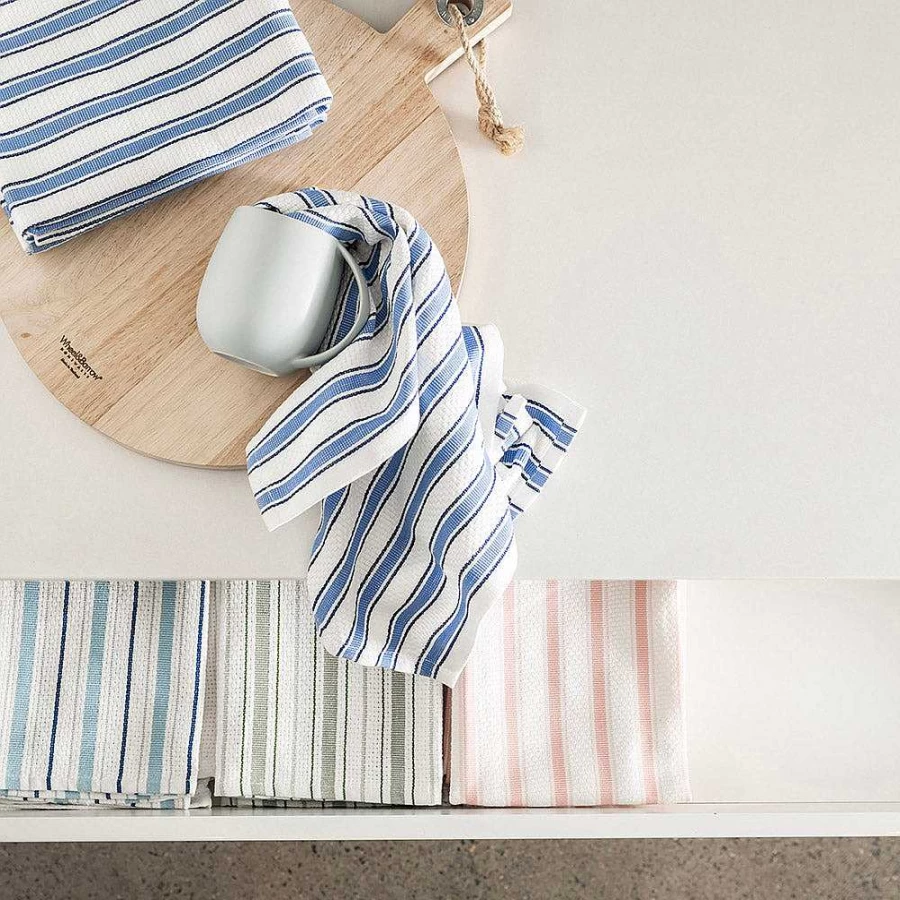 Wheel and Barrow 4-Piece Pink and White Striped Tea Towel Set - Premium Kitchen Linens
