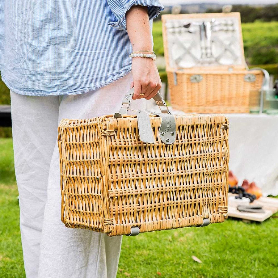 Wheel & Barrow 2-Person Picnic Basket with Leaf Print – Portable Outdoor Dining Set for Couples