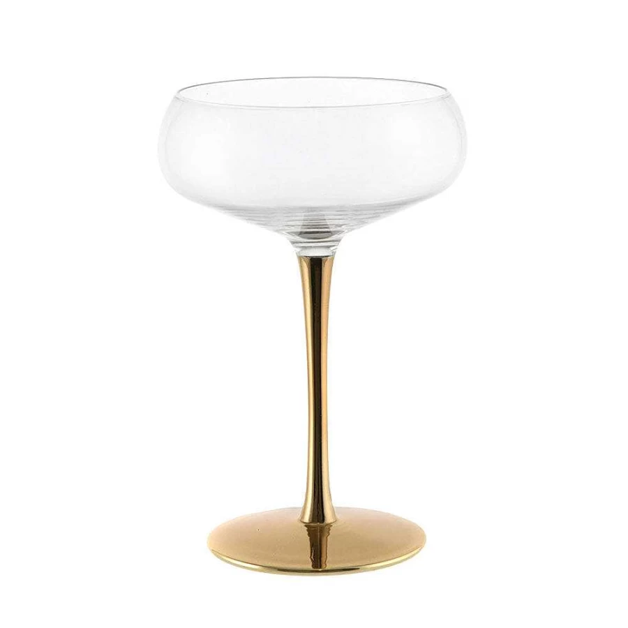 Wheel and Barrow Gold Stem Coupe Glass - 240ml Elegant Champagne Flute for Cocktails and Wine