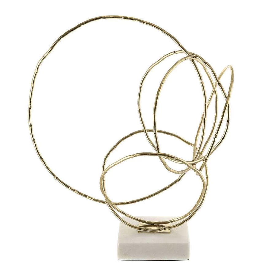 "Wheel and Barrow Gold Sculpture on Marble Base - 30.5x37.5x34 cm Elegant Art Piece"