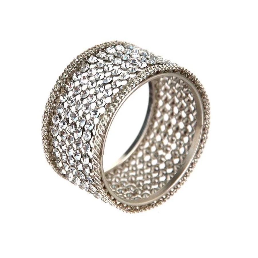 Wheel and Barrow 5-Piece Crystal Napkin Ring Set in Nickel Plated Finish - Elegant Tableware Gift Boxed