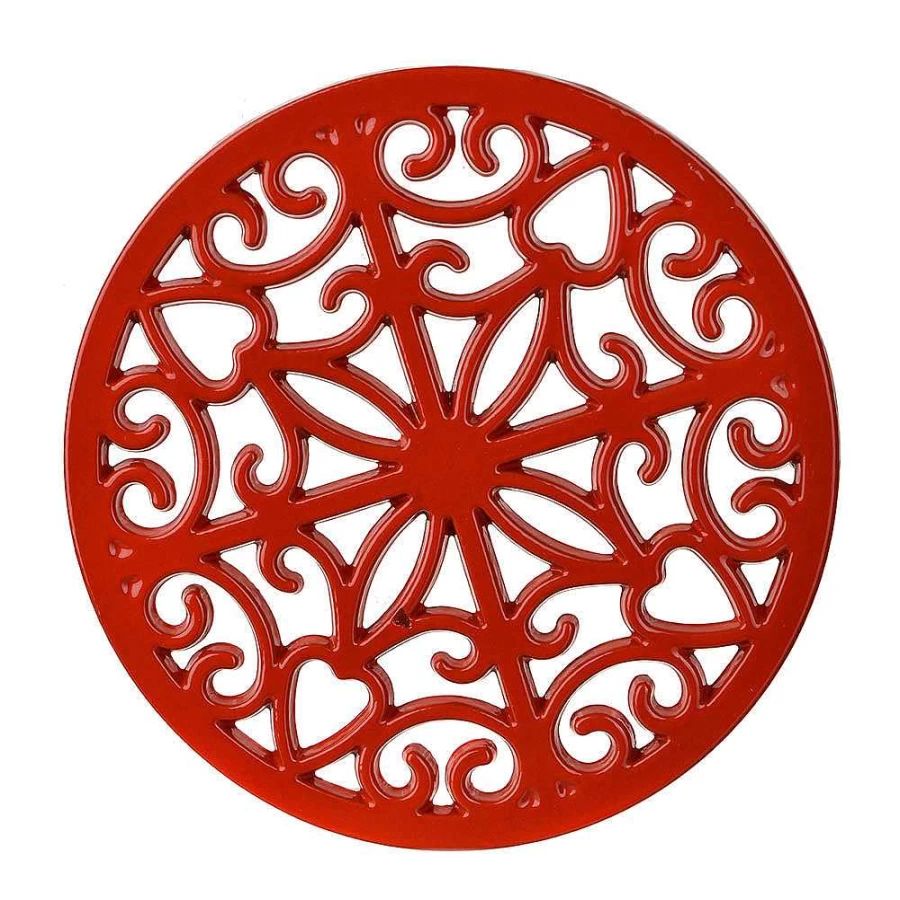 Wheel and Barrow Red Cast Iron Trivet 20cm - Heat Resistant Kitchen Countertop Protector