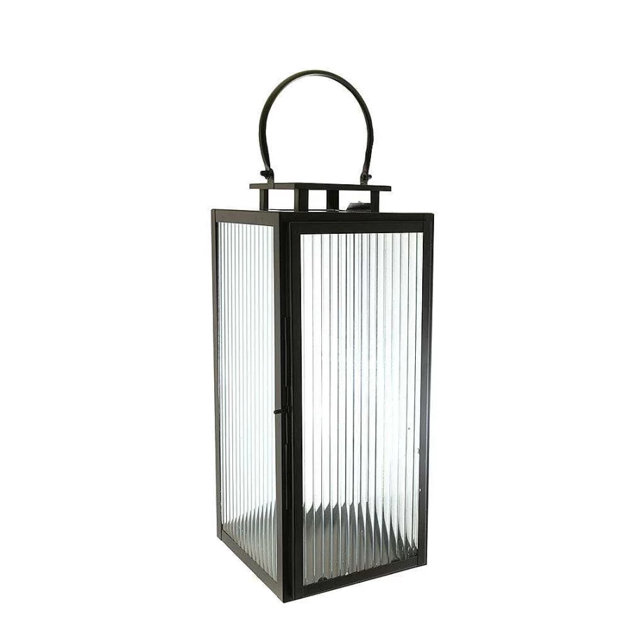 Wheel and Barrow Matte Black Steel Rectangle Lantern - 40cm x 18cm Medium Outdoor Lighting
