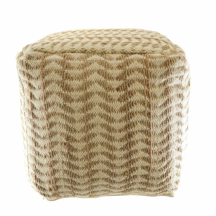Wheel and Barrow Natural/Ivory Pouff Ottoman 40x40cm - Handwoven Cotton Footstool for Living Room
