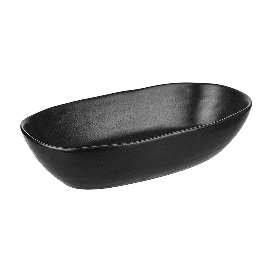 Wheel and Barrow 22.5cm Black Deep Oval Serving Bowl - Durable Stoneware Dish for Dining & Entertaining