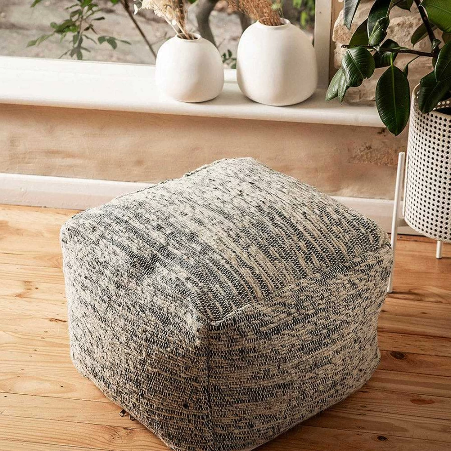 Wheel and Barrow Square Pouf Ottoman 50x50x35cm in Natural and Grey Colors for Living Room Seating
