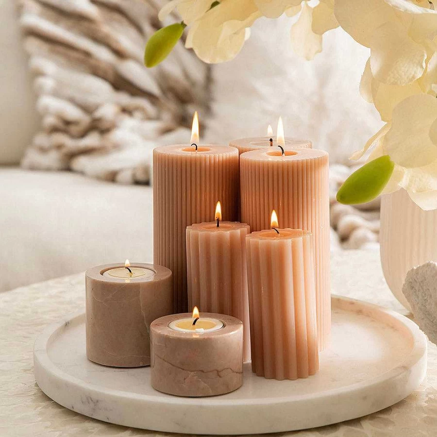 Wheel and Barrow Pink Marble Tealight Holder 6.5cm - Decorative Candle Stand for Home Decor