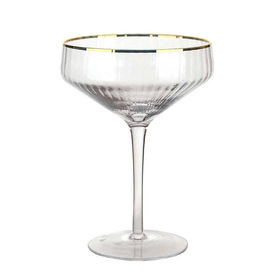 Wheel and Barrow Optic Coupe Glass 255ml - Clear Crystal with Elegant Gold Rim, Premium Barware for Cocktails and Champagne