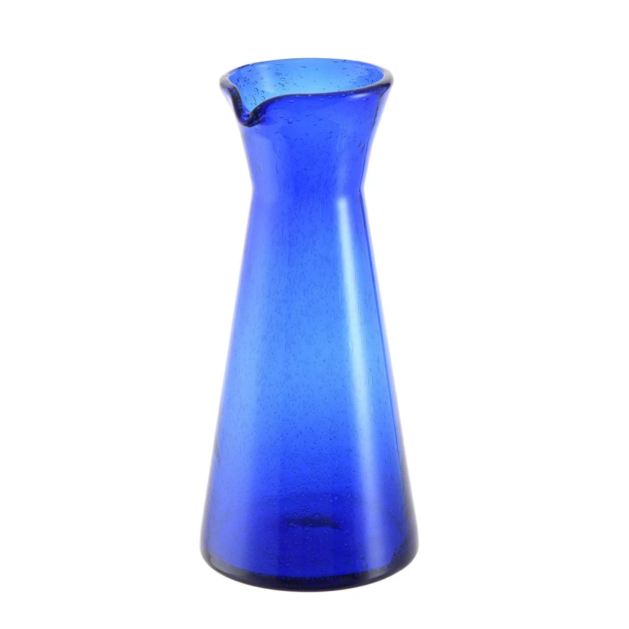 Wheel and Barrow Cobalt Blue Glass Carafe - 985ml Bubble Design Pitcher for Water and Beverages
