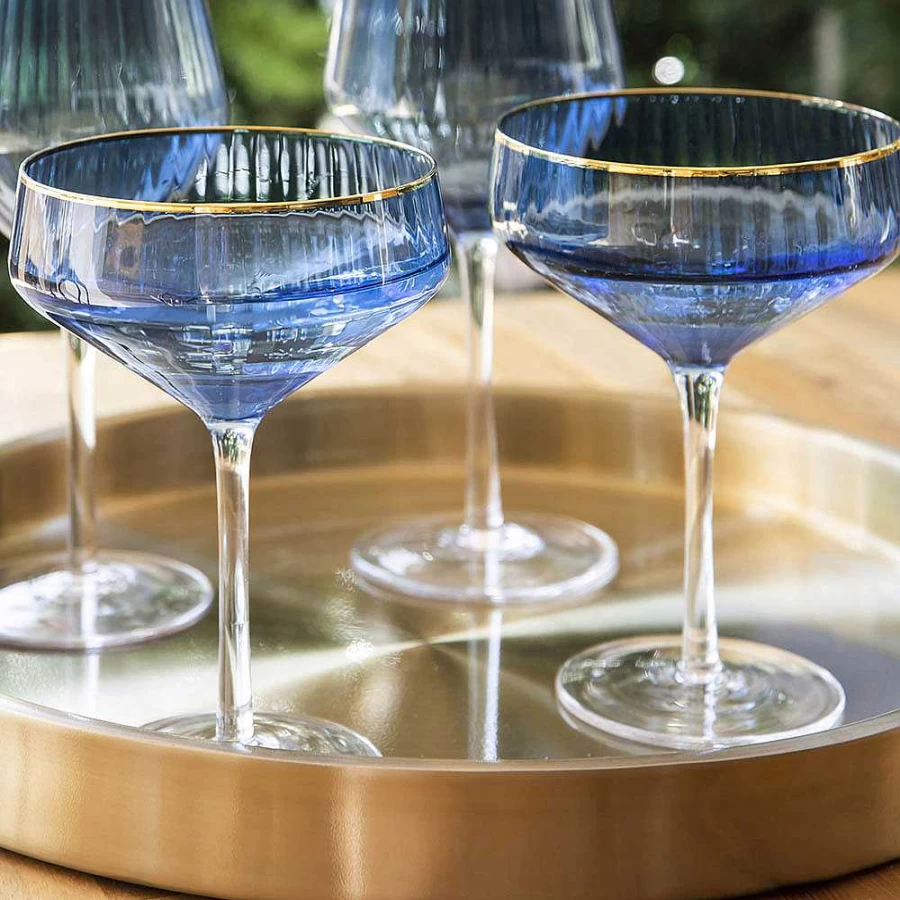 Wheel and Barrow Optic Coupe Glass 255ml - Navy Blue with Gold Rim - Elegant Cocktail Glass for Modern Barware