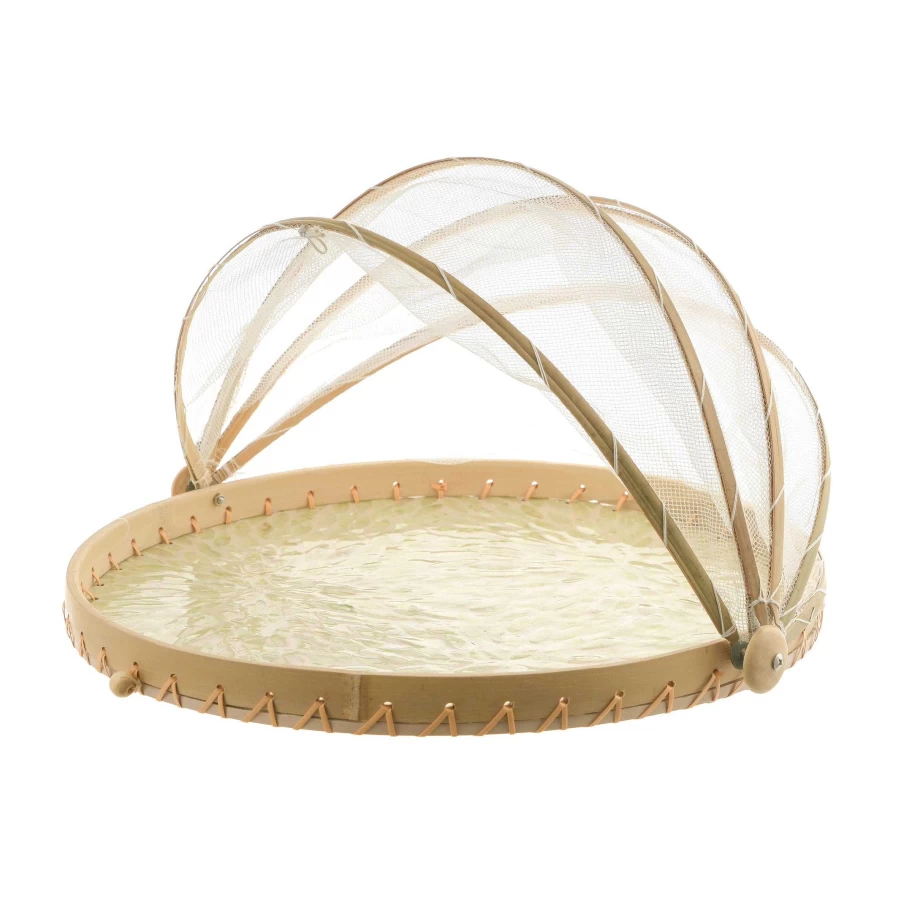 Wheel & Barrow Mint and White 40cm Mesh Food Cover with Capiz Base - Breathable Kitchen Dining Protection