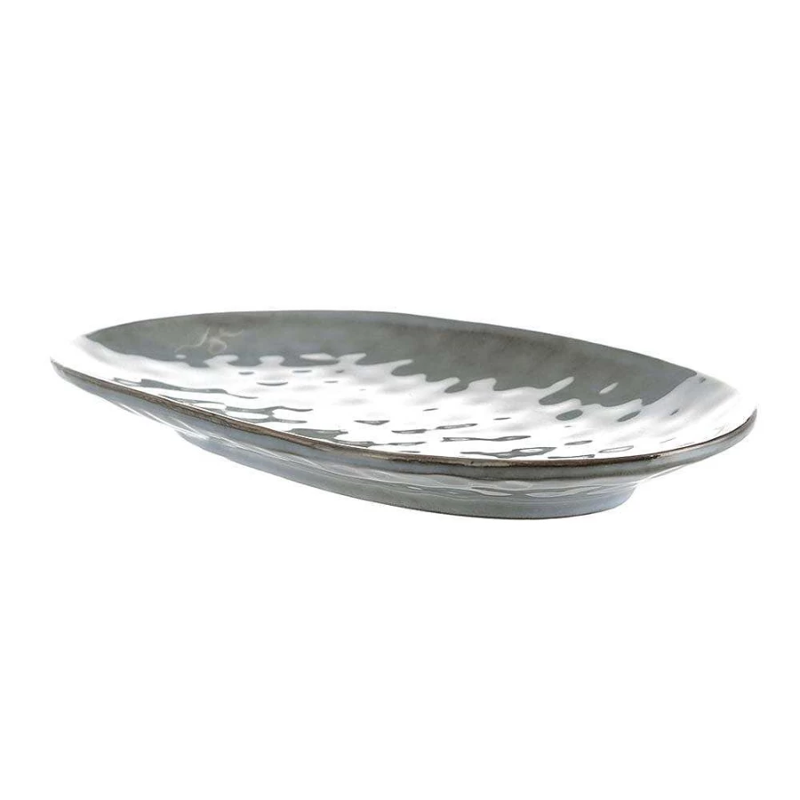 Wheel and Barrow Light Blue Stoneware Oval Serving Platter 31cm x 18cm