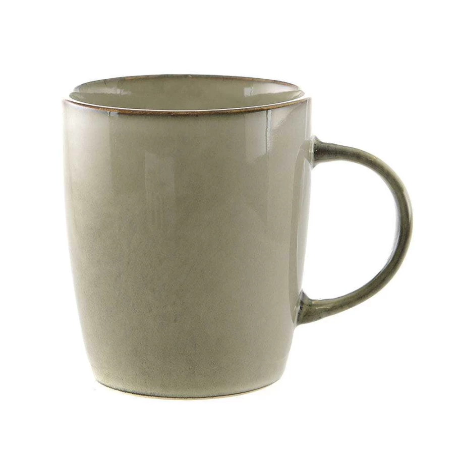 Wheel and Barrow 6-Piece Stoneware Mug Set in Olive Green - Durable Ceramic Coffee Cups for Home & Office