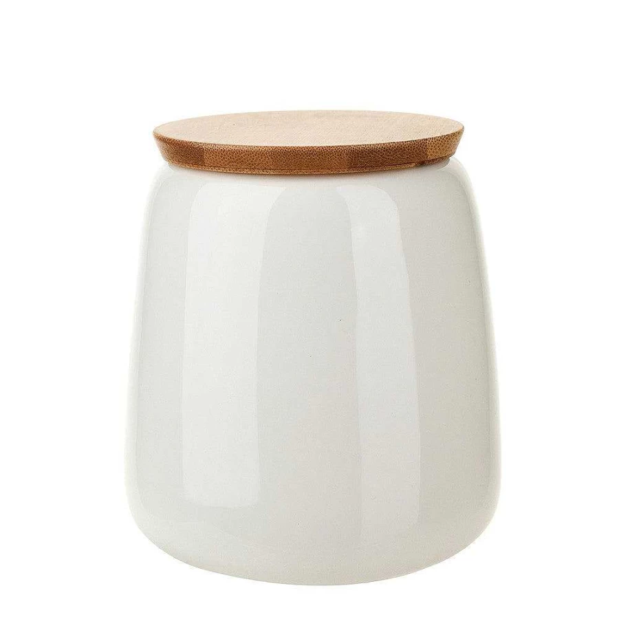 Wheel & Barrow White Bone China Canister with Wooden Lid - 12cm x 12cm Airtight Storage Container