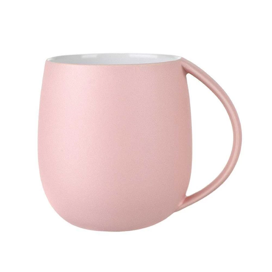 Wheel and Barrow Pink Matte Ceramic Coffee Mug 400ml – Insulated Tea Cup with Handle