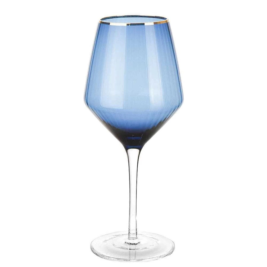 Wheel and Barrow Navy Blue Wine Glass with Gold Rim - 720ml Premium Optic Crystal Tumbler for Red & White Wine