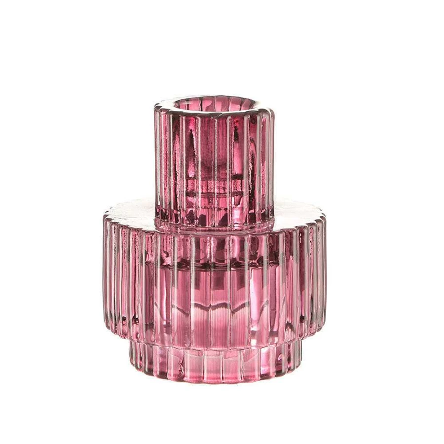 Wheel and Barrow Pink Glass Candle Holder - 8.5cm x 7cm Decorative Tea Light Vase for Home Decor
