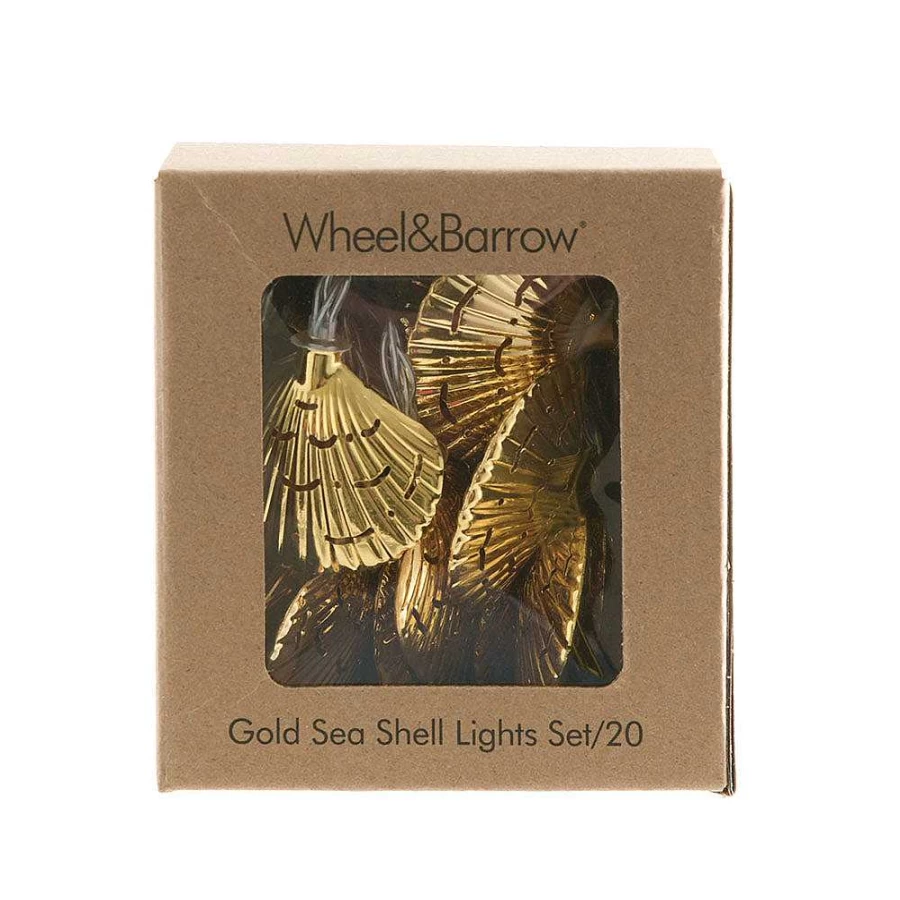 "Wheel & Barrow 20-Piece Gold Sea Shell String Lights – Decorative Fairy Lights for Home & Party"