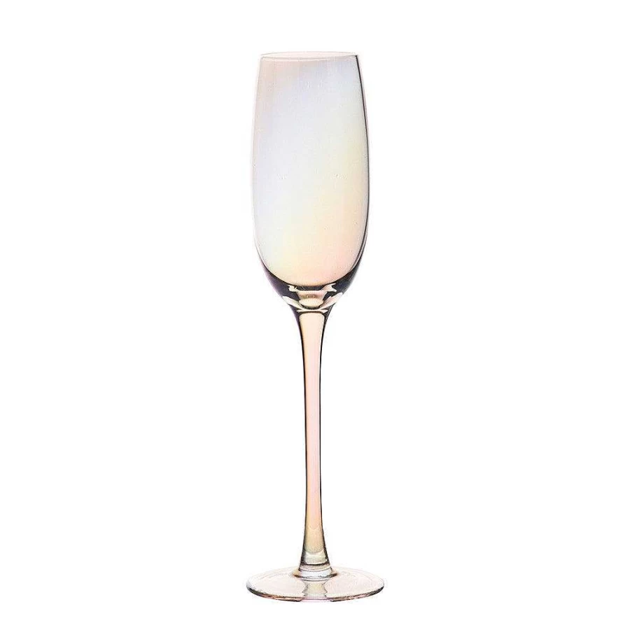Wheel & Barrow Pearlized Champagne Flutes - Set of 6 Elegant 230ml Crystal Glass Coupes for Celebrations