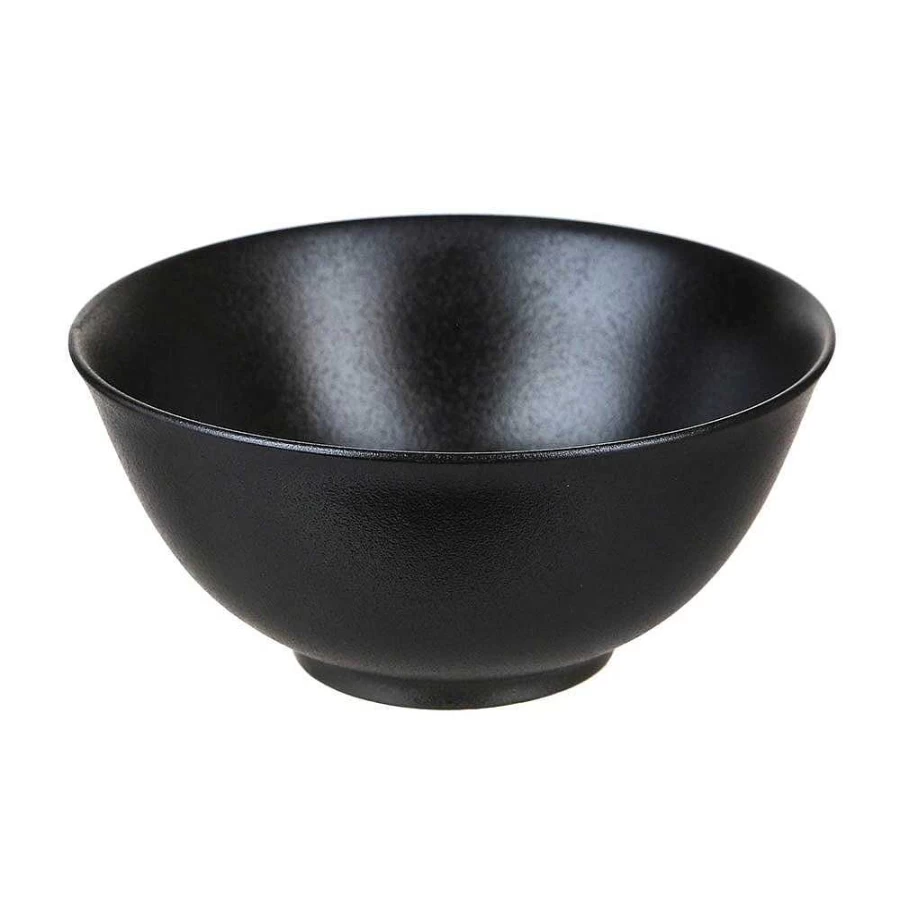 Wheel and Barrow Black Noodle Bowl - 18cm Diameter Ceramic Asian Soup Dish for Ramen and Pho