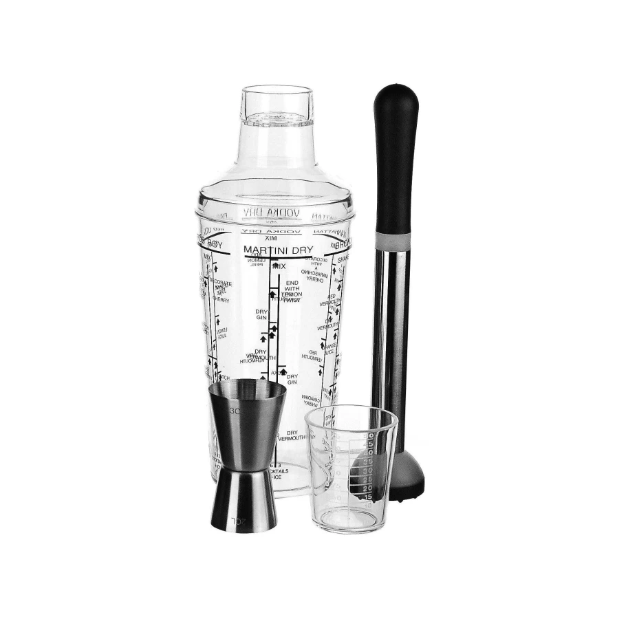 Wheel and Barrow Acrylic Cocktail Shaker Set - 3 Piece Bar Tools for Mixing Drinks