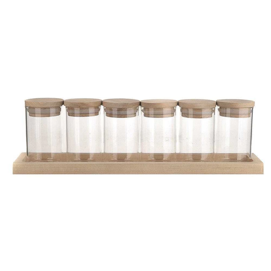 Wheel and Barrow Spice Rack Set with 6 Glass Jars - 100g Each, Kitchen Storage Organizer