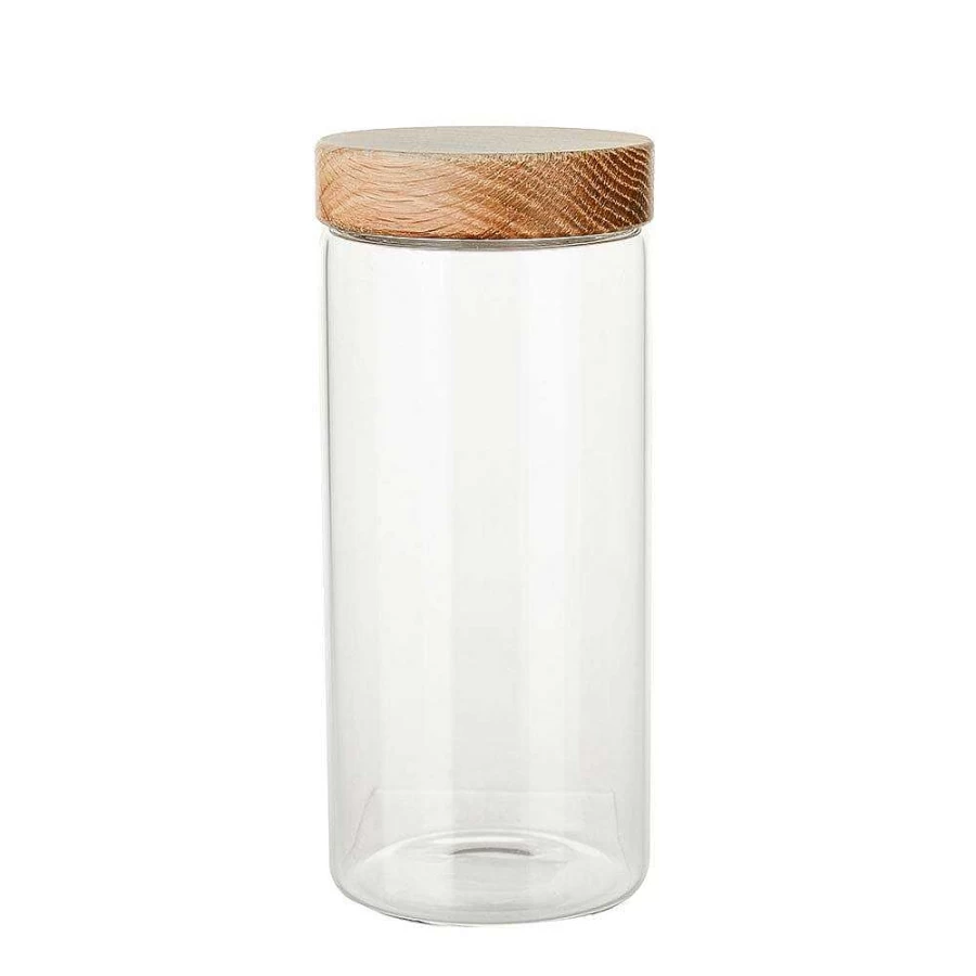 Wheel and Barrow Large 1.3L Glass Storage Jar with Oak Wood Lid - Airtight Kitchen Pantry Container