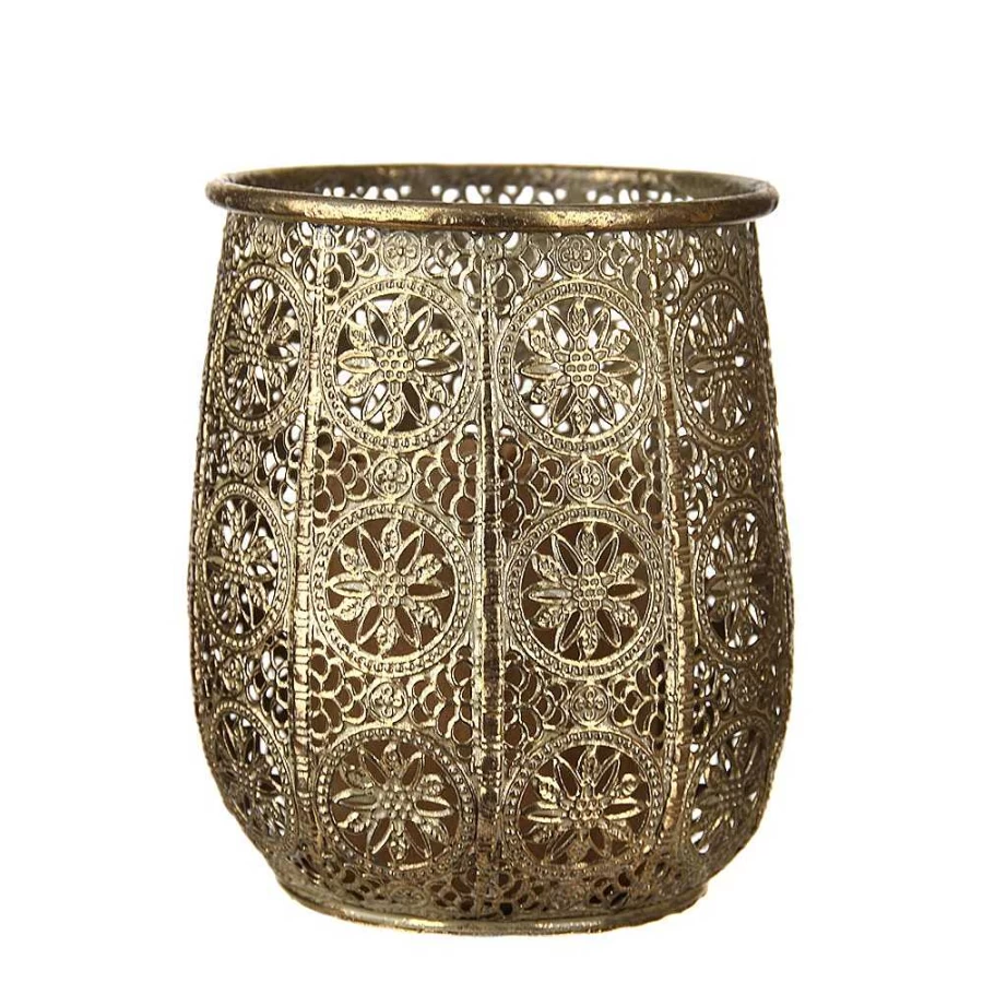 "Wheel and Barrow Gold Tulip Tealight Holder – 15Cm Antique Finish Decorative Candle Stand"