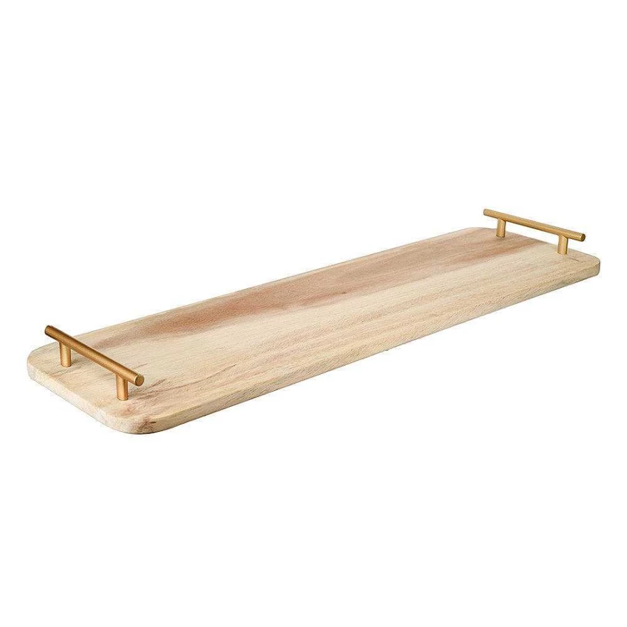 Wheel and Barrow Acacia Wood Cutting Board with Brass Handle - 65cm x 20cm Rectangle Kitchen Board