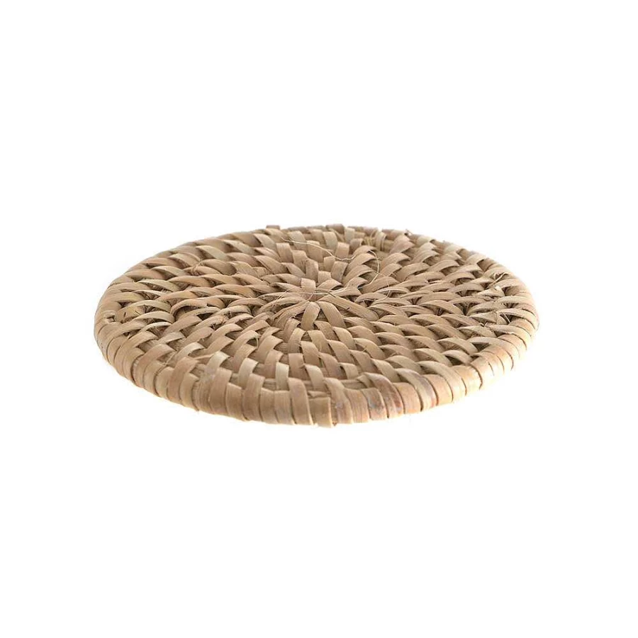 Wheel and Barrow White Rattan Coasters Set of 6 - Natural Fiber Drink Coasters for Home Decor