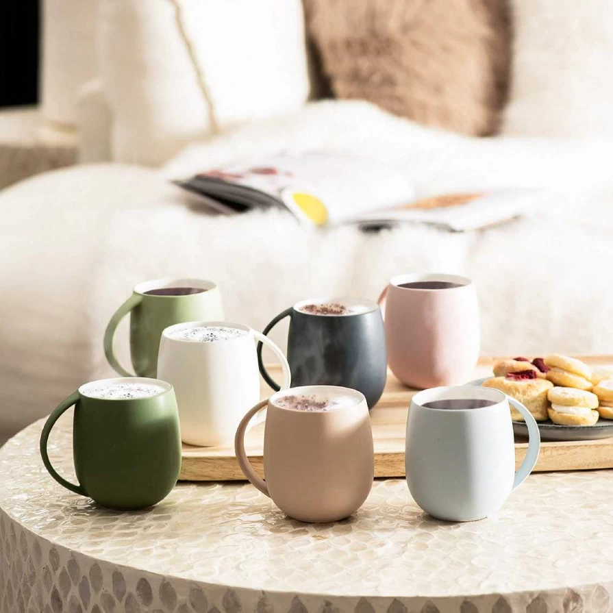 Wheel and Barrow Pink Matte Ceramic Coffee Mug 400ml – Insulated Tea Cup with Handle