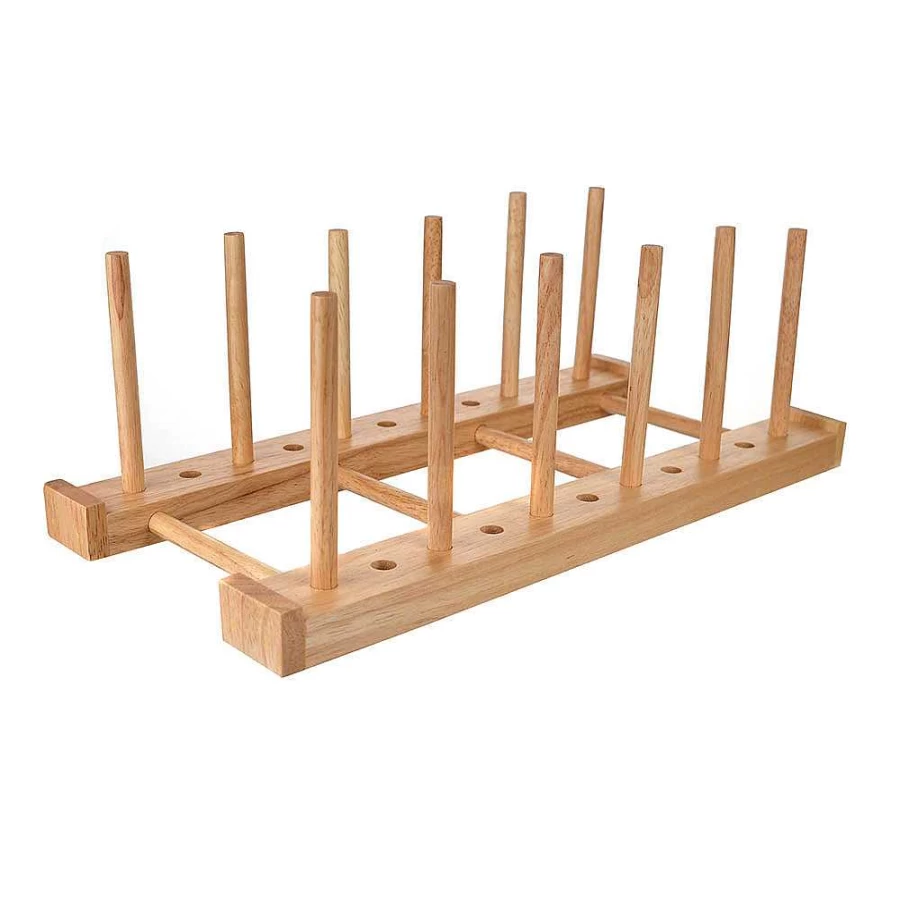 Wheel and Barrow Rubberwood Plate Display Stand 18x37x12cm - Durable Kitchen Countertop Organizer