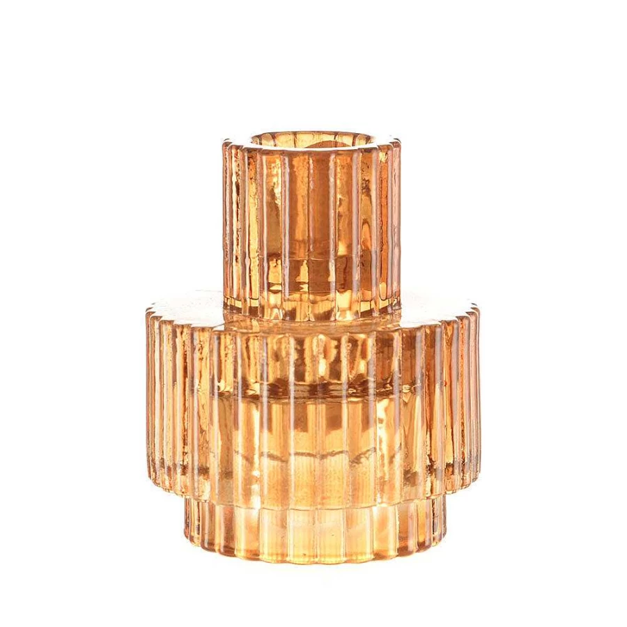 Wheel and Barrow Amber Glass Candle Holder - 8.5cm Diameter x 7cm Height for Home Decor